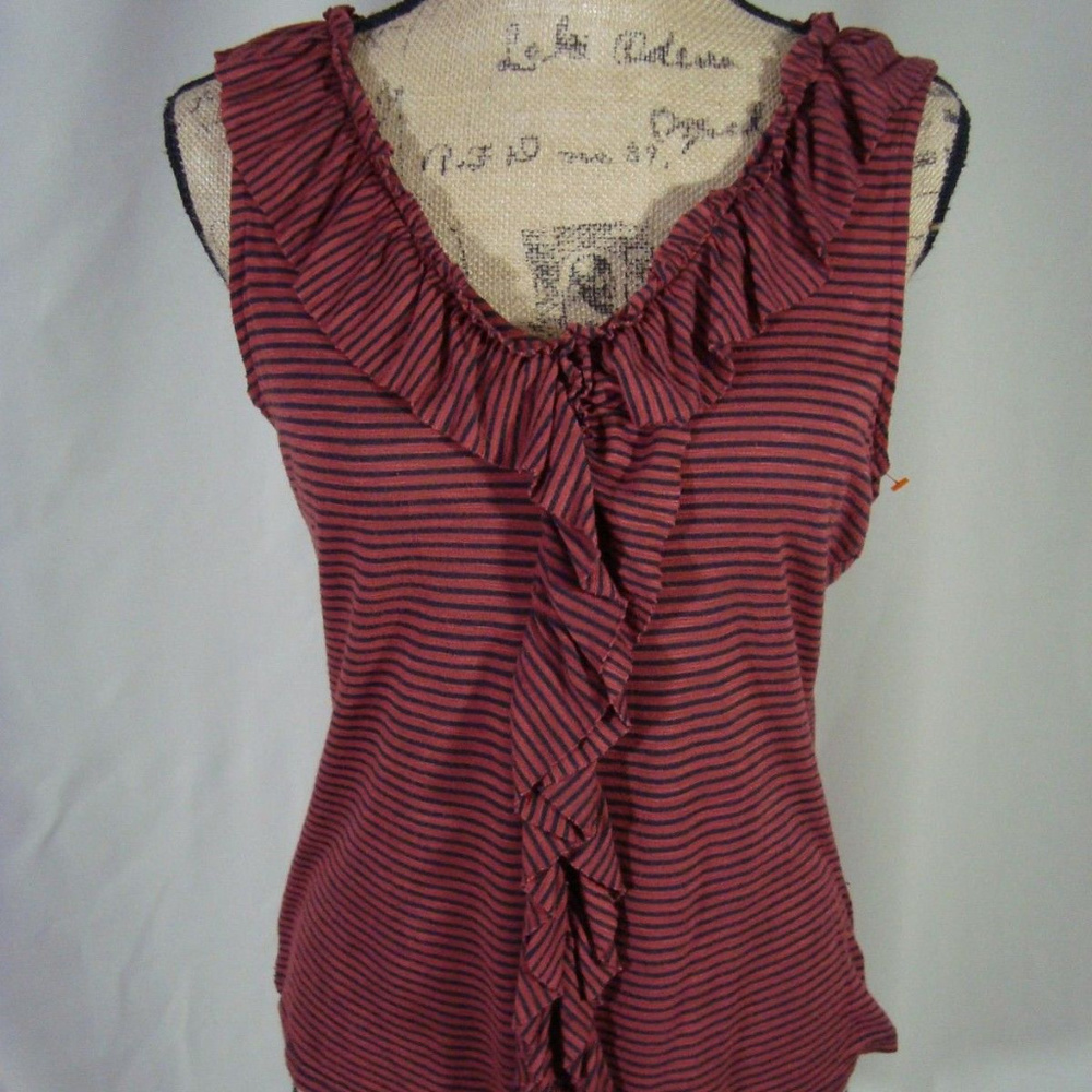 **Bobeau Tank Top V-Neck Stretch Ruffles Neck